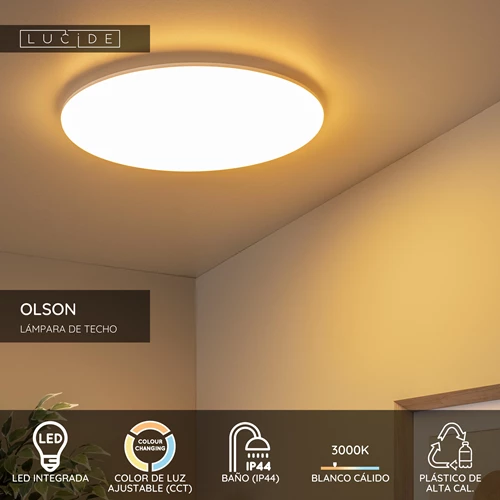 Lucide OLSON - Lámpara de techo Baño - Ø 45 cm - LED - CCT - 1x45W 3000K/6500K - IP44 - Ópalo - USP